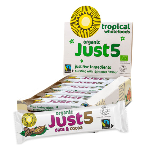 Front of organic Just 5 bar overlapping display case of the same bars