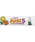 Front of organic Just 5 apricot and almond snack bar